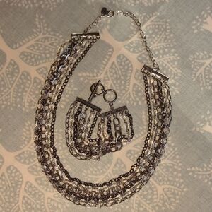 Silver Multi-Strand Necklace and Bracelet Set